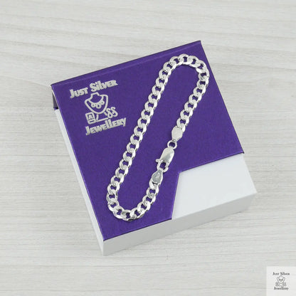 Silver bracelet on a purple 'Just Silver Jewellery' box