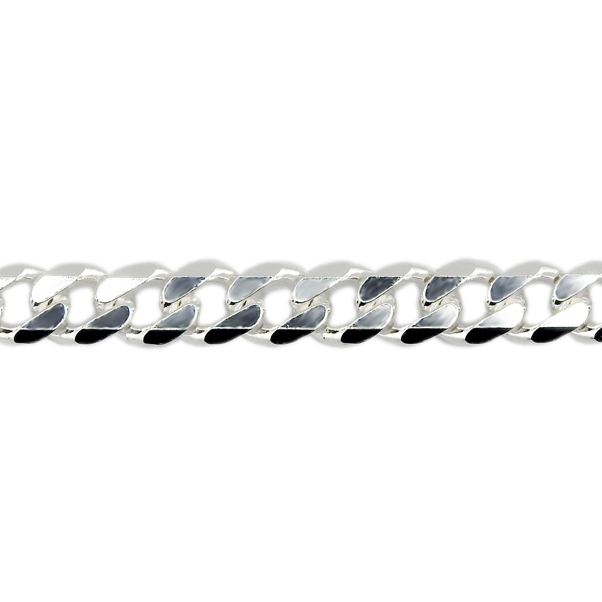A solid sterling silver curb chain necklace with a 7mm link width, displayed against a white background.