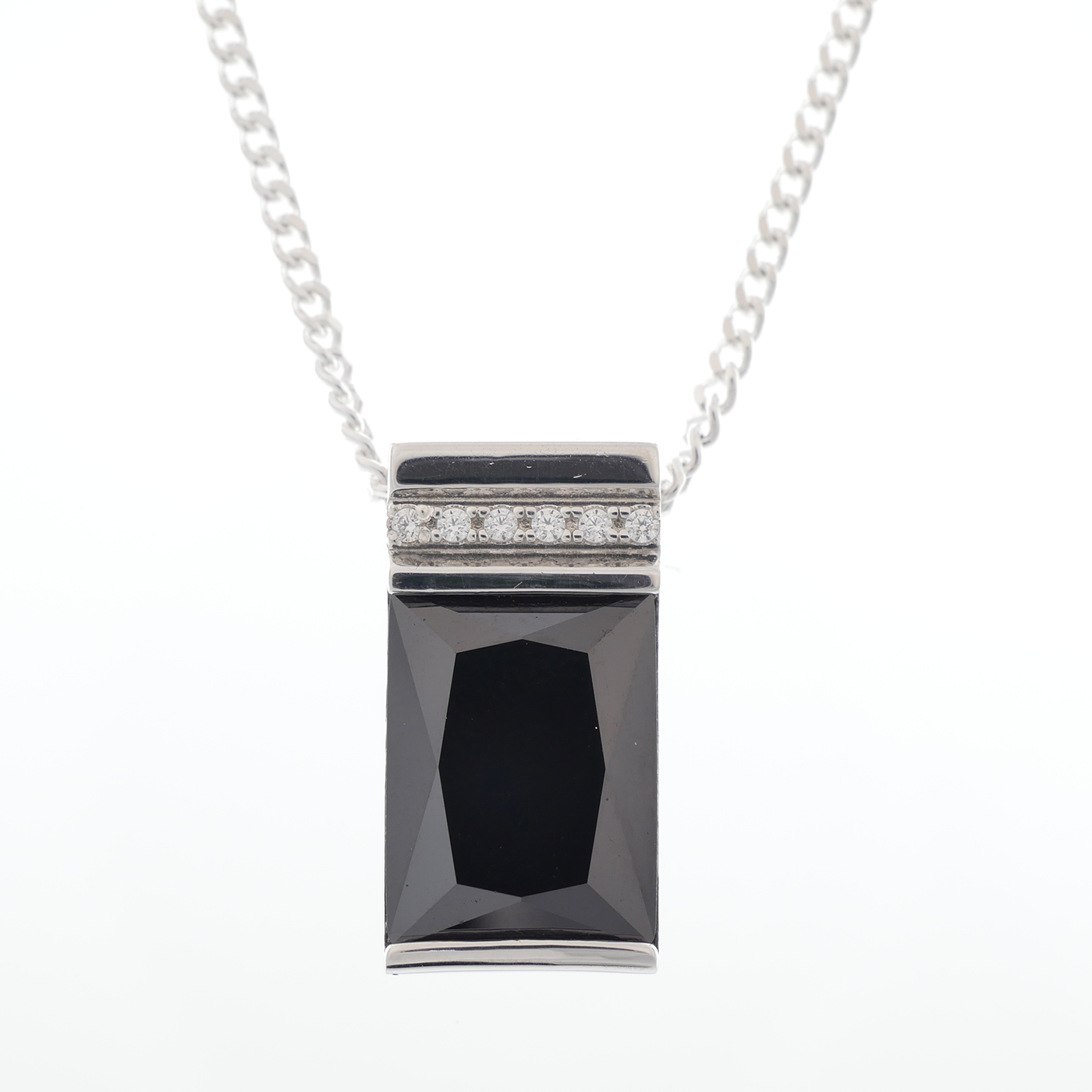 Silver impressive black zircoina pendant & chain