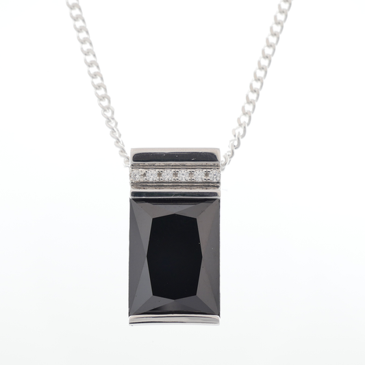 Silver impressive black zircoina pendant & chain