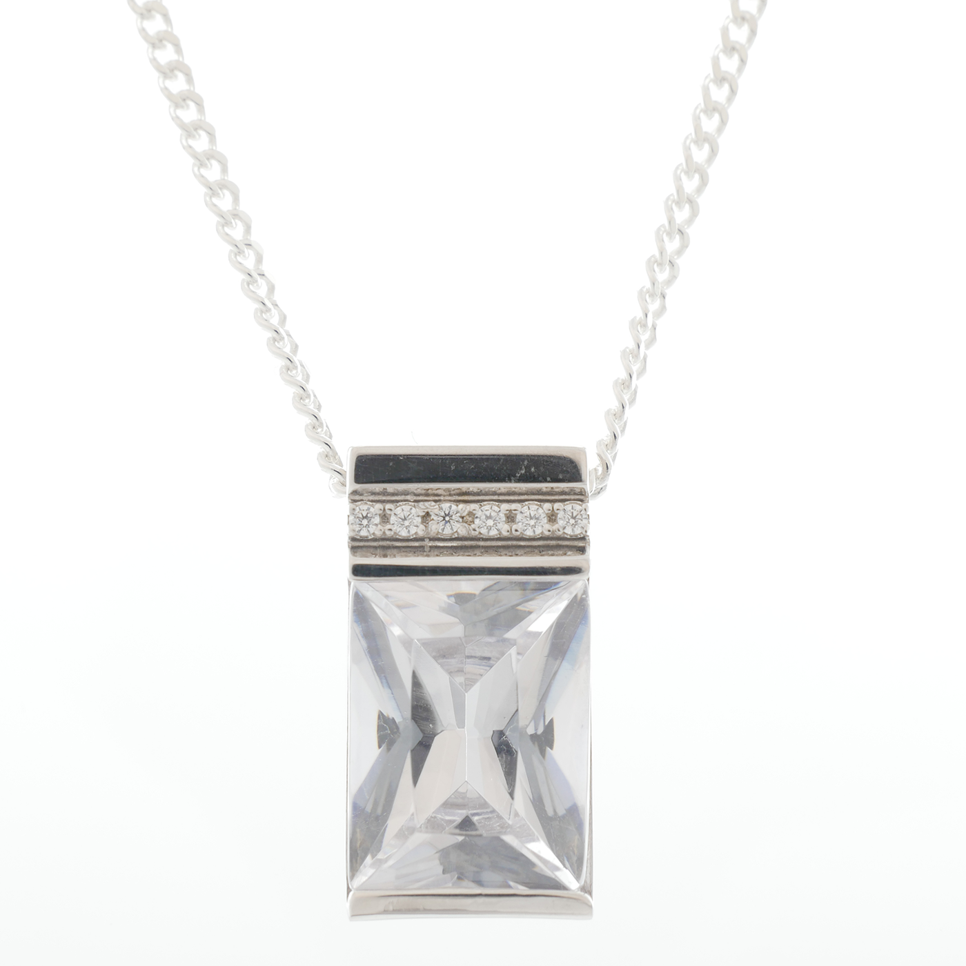 Silver impressive white zircoina pendant & chain