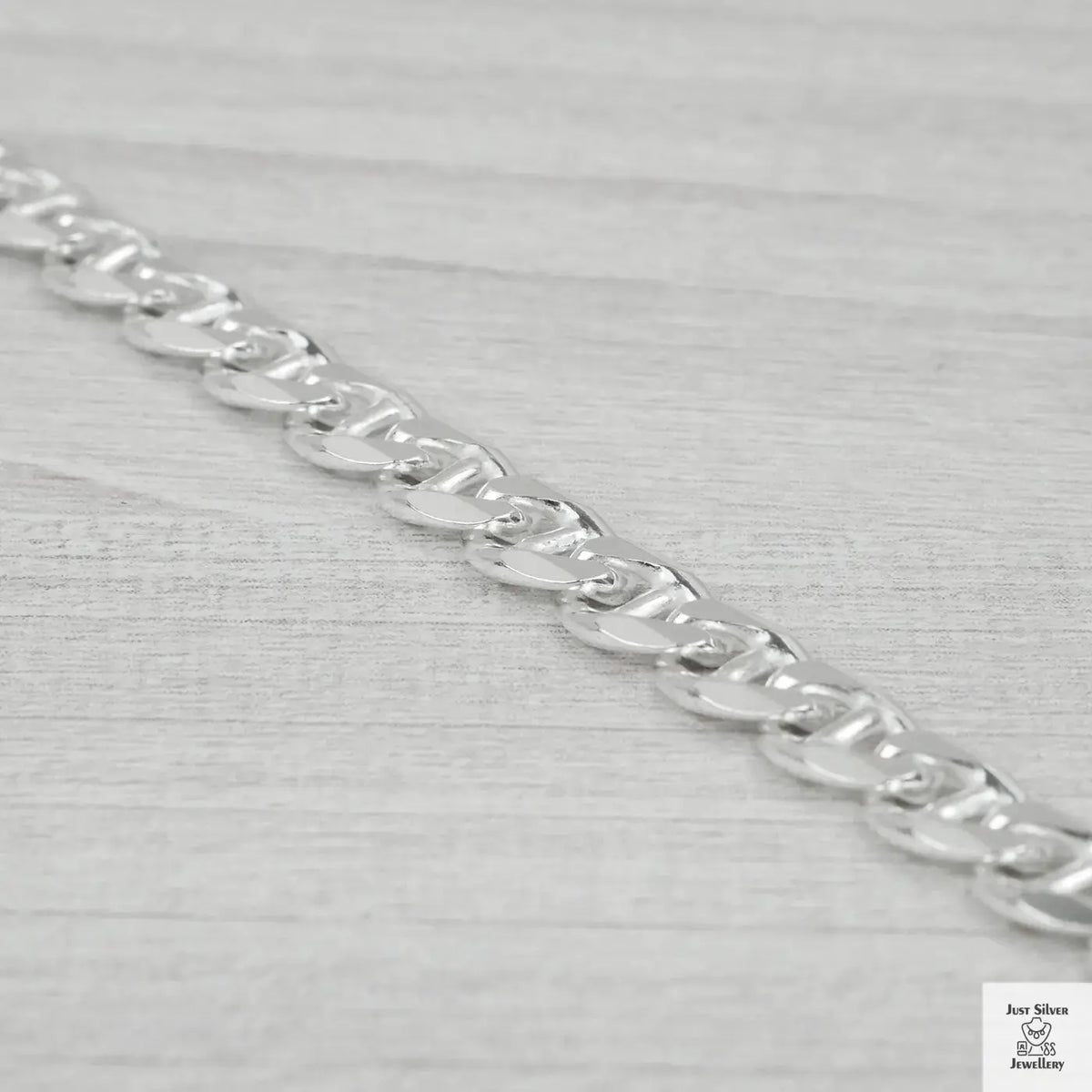 Silver chain on a light grey background
