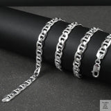 Silver marina chain on a dark surface