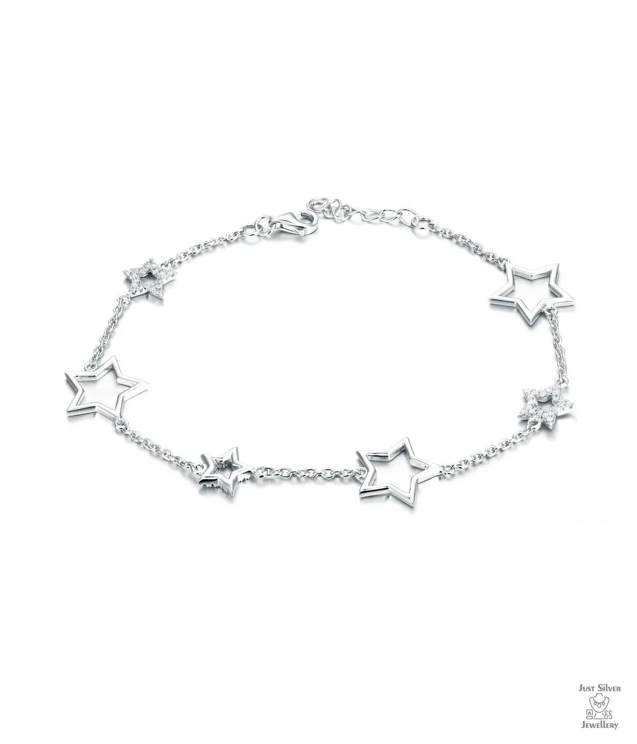 Silver Stars Natural Zircon Bracelet Just Silver Jewellery