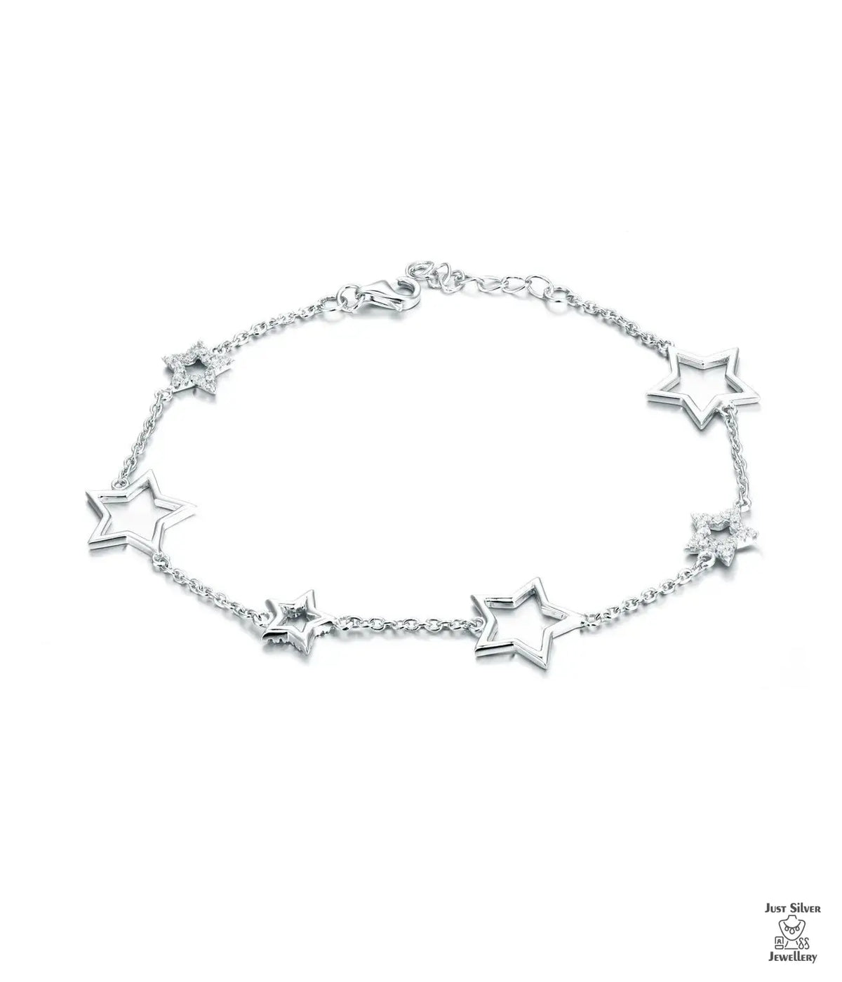 Silver Stars Natural Zircon Bracelet Just Silver Jewellery