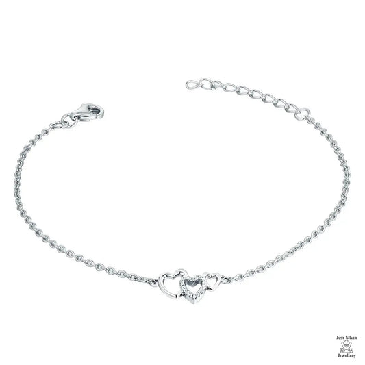 Silver Triple Hearts Natural Zircon Bracelet Just Silver Jewellery