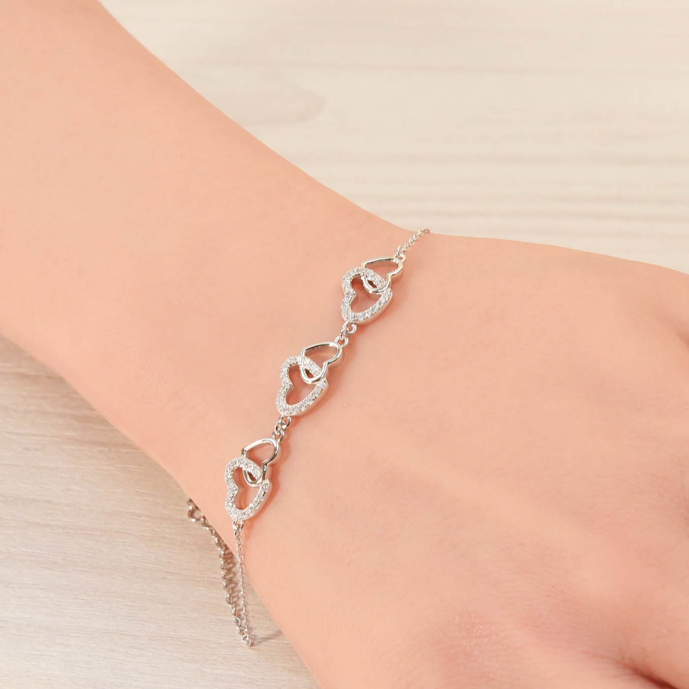Silver 6 Hearts Cubic Zirconia Bracelet