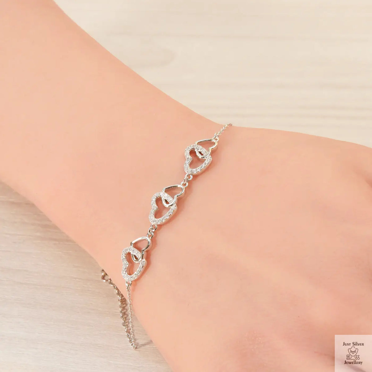 Silver 6 Hearts Cubic Zirconia Bracelet Just Silver Jewellery