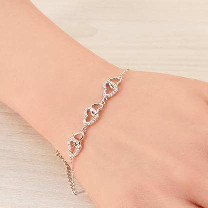 Silver 6 Hearts Cubic Zirconia Bracelet