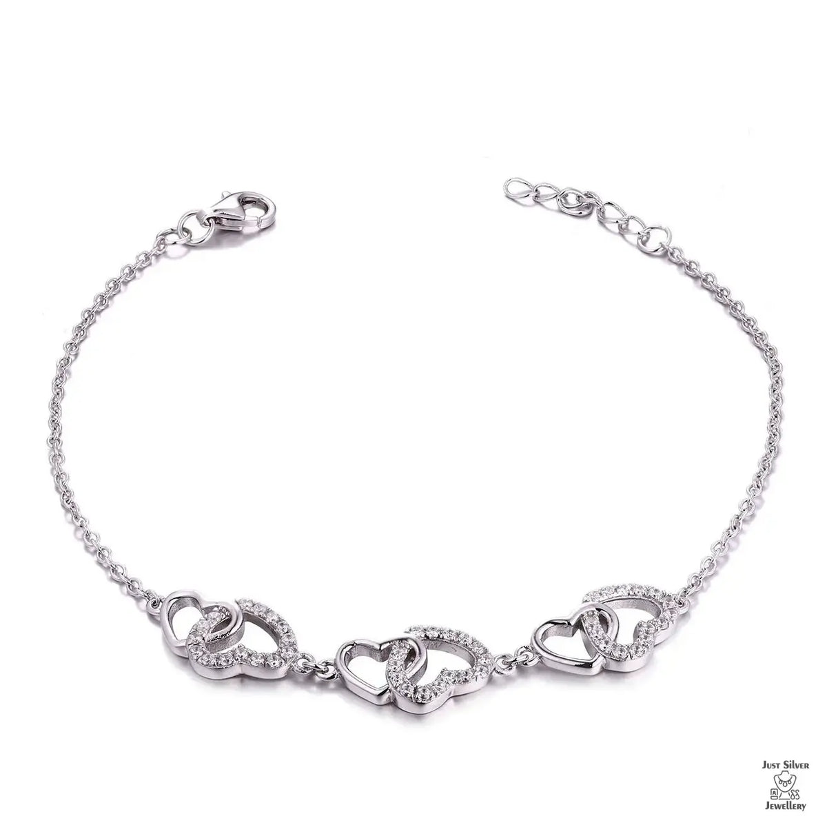Silver 6 Hearts Natural Zircon Bracelet Just Silver Jewellery