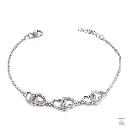 Silver 6 Hearts Natural Zircon Bracelet Just Silver Jewellery