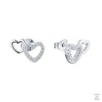 Silver twin hearts design earring on a white background