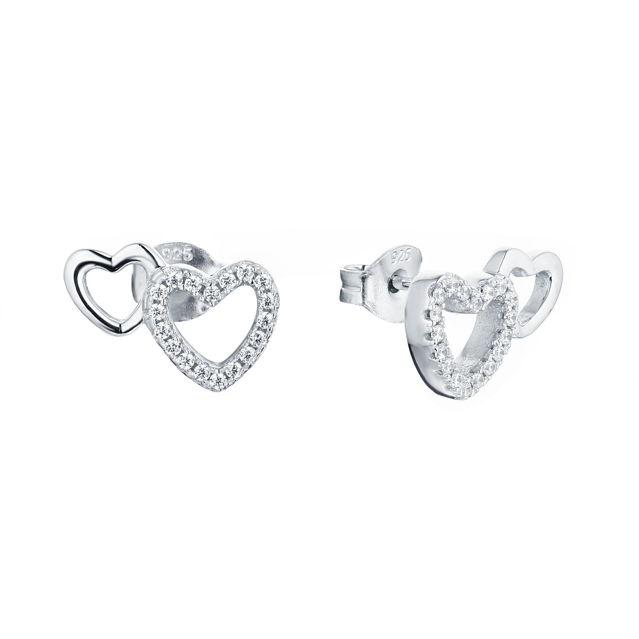 Silver twin hearts design earring on a white background