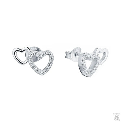 Silver twin hearts design earring on a white background