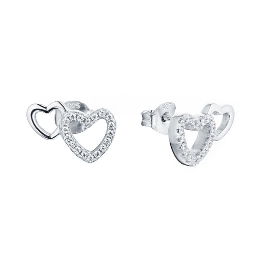 Silver twin hearts design earring on a white background