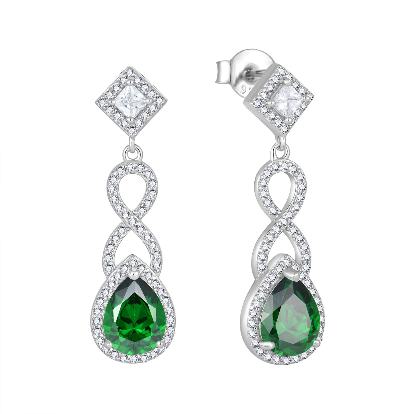 Silver Natural Green Zircon Teardrop Earrings