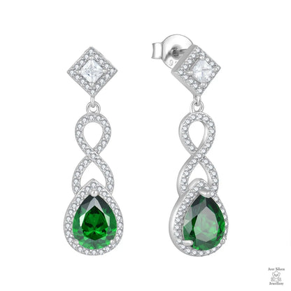 Silver Natural Green Zircon Teardrop Earrings Just Silver Jewellery
