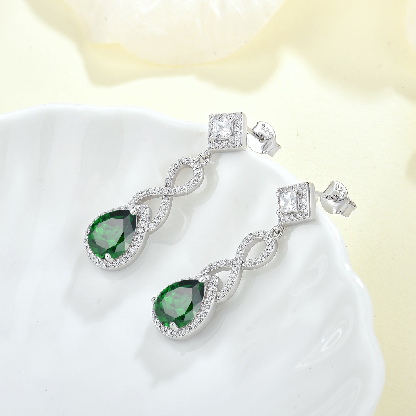Silver Natural Green Zircon Teardrop Earrings