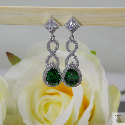Silver Natural Green Zircon Teardrop Earrings Just Silver Jewellery