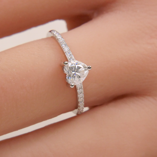 Silver Solitaire Heart Natural Zircon Ring