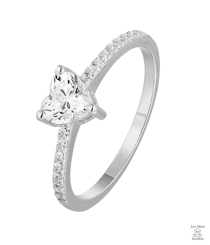 Silver Solitaire Heart Natural Zircon Ring Just Silver Jewellery