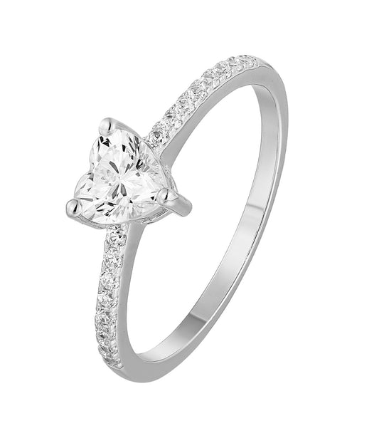 Silver Solitaire Heart Natural Zircon Ring