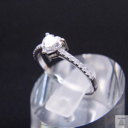 Silver Solitaire Heart Natural Zircon Ring Just Silver Jewellery