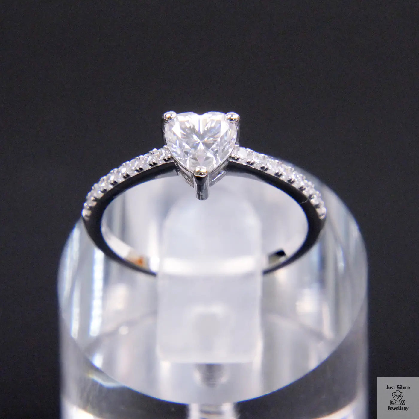 Silver Solitaire Heart Natural Zircon Ring Just Silver Jewellery
