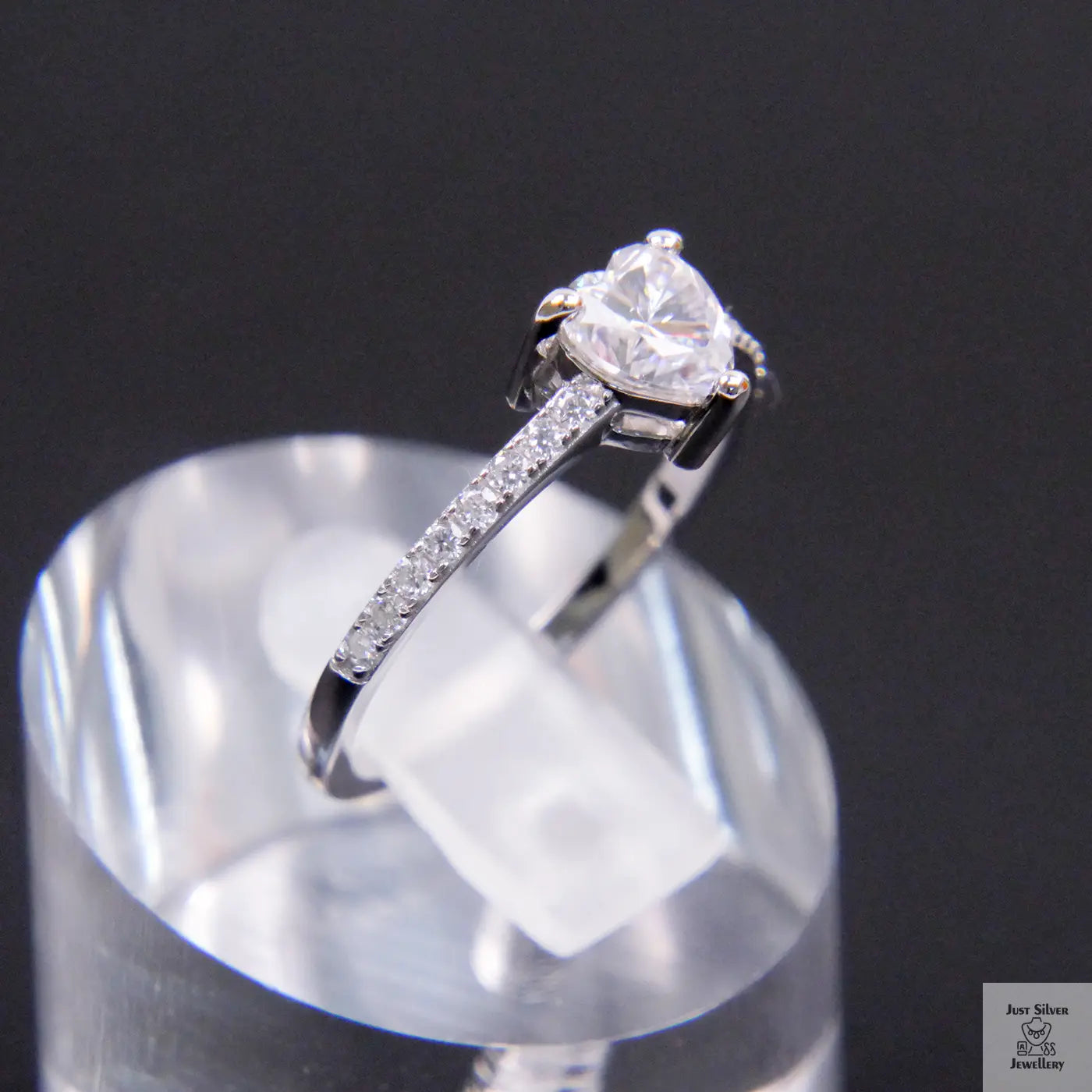 Silver Solitaire Heart Natural Zircon Ring Just Silver Jewellery