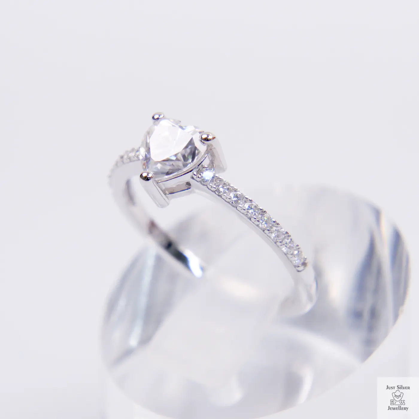 Silver Solitaire Heart Natural Zircon Ring Just Silver Jewellery