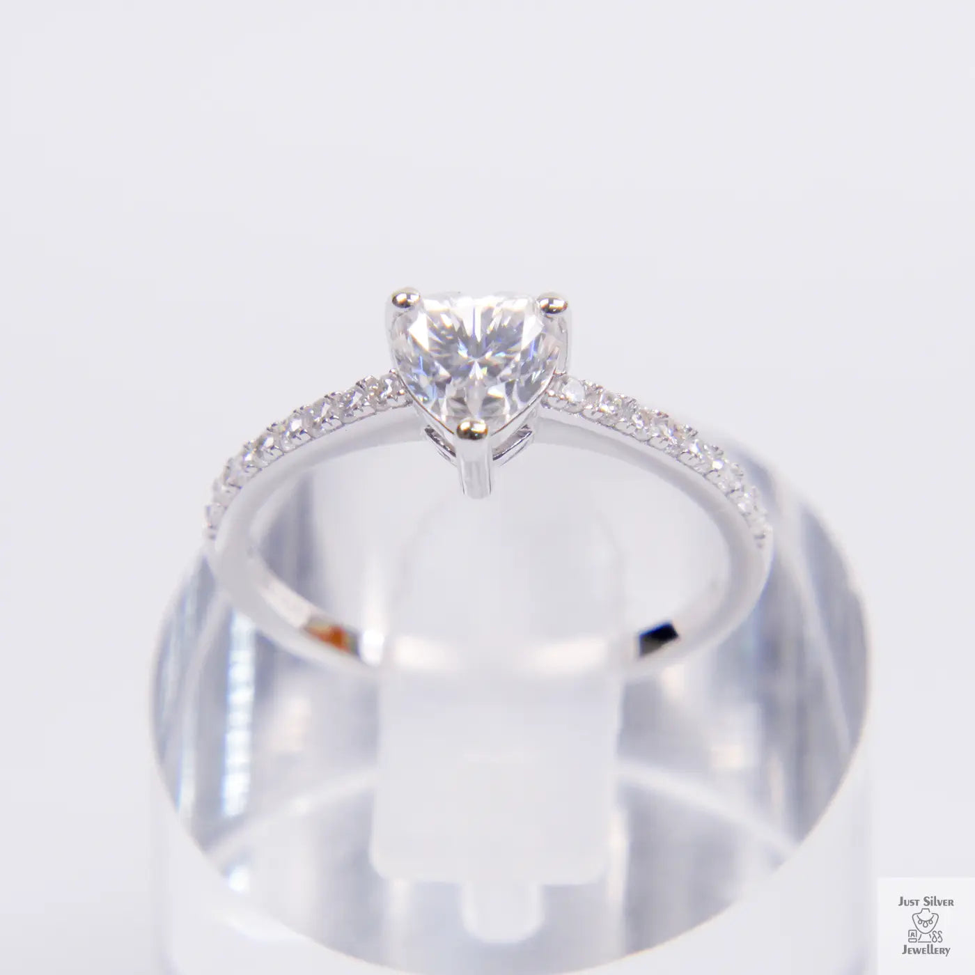 Silver Solitaire Heart Natural Zircon Ring Just Silver Jewellery