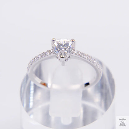 Silver Solitaire Heart Natural Zircon Ring Just Silver Jewellery