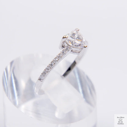 Silver Solitaire Heart Natural Zircon Ring Just Silver Jewellery