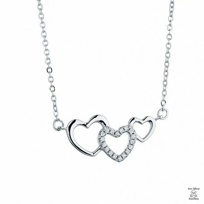 Silver Triple Hearts Natural Zircon Necklace Just Silver Jewellery