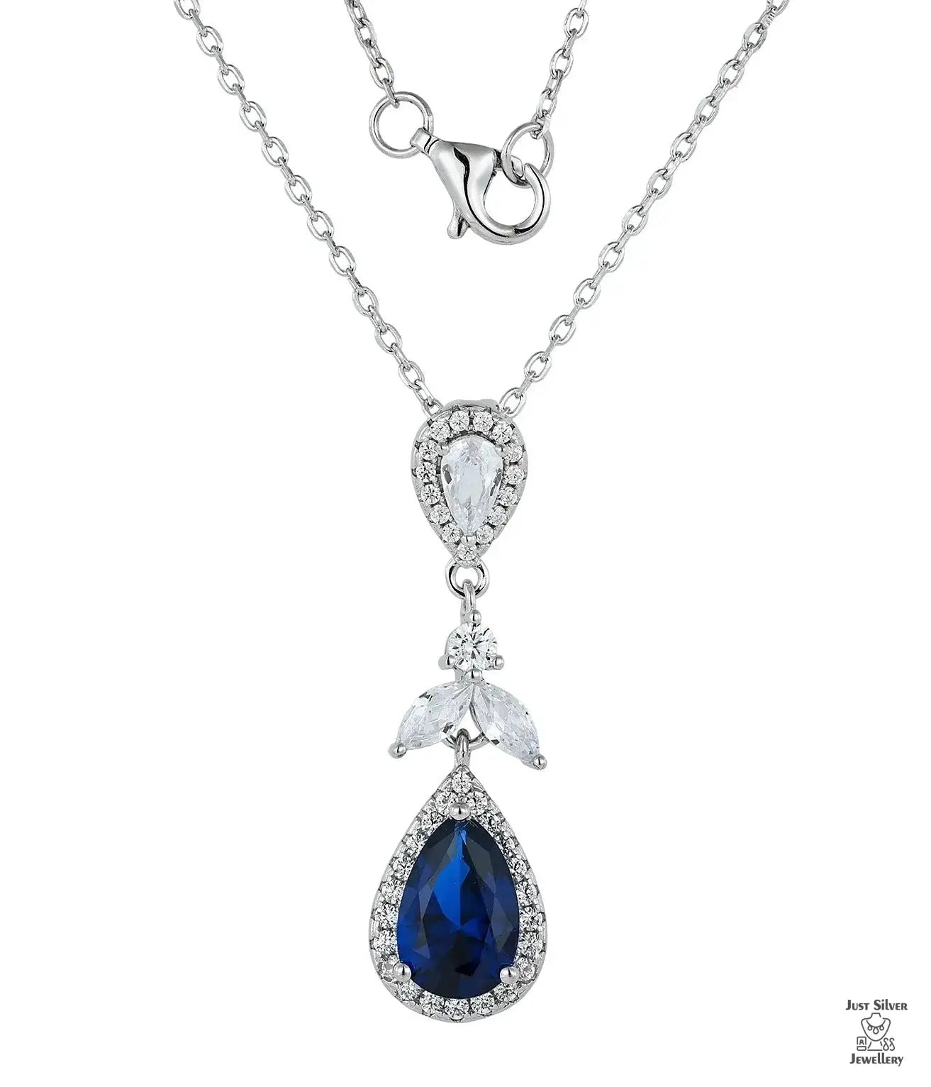 Silver Natural Blue Zircon Necklace Just Silver Jewellery