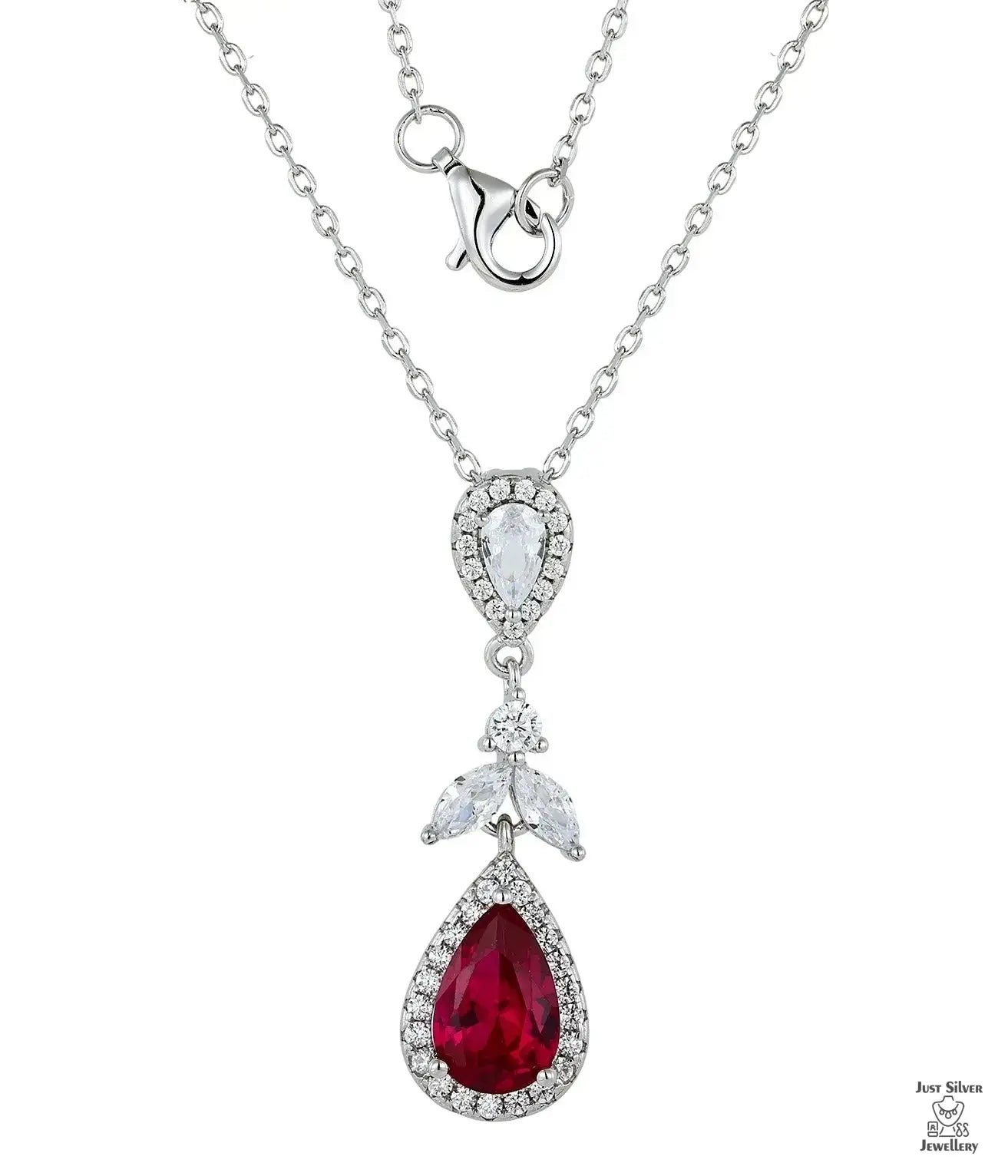 Silver Natural Red Zircon Necklace Just Silver Jewellery