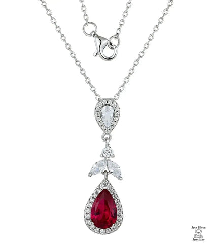 Silver Natural Red Zircon Necklace Just Silver Jewellery