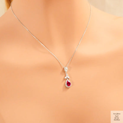 Silver Natural Red Zircon Necklace