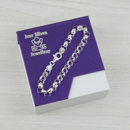 Silver bracelet on a purple 'Just Silver Jewellery' box