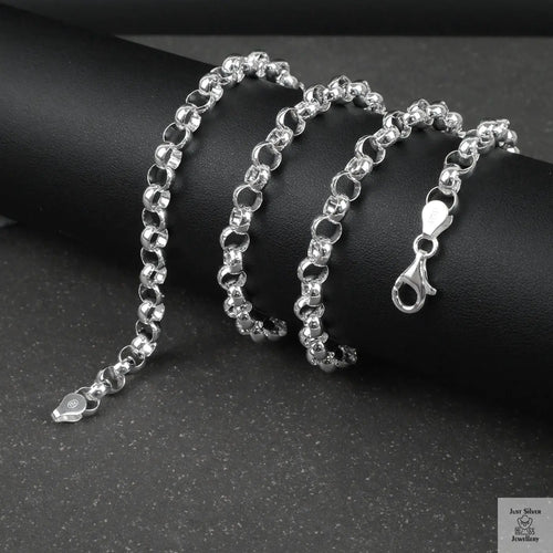 Silver Belcher/Rolo chain necklace on a dark surface