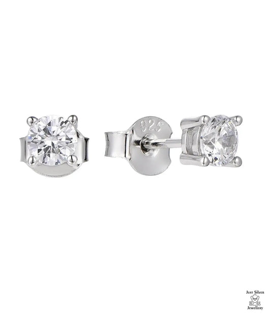 Silver Solitaire Natural Zircon Earring Just Silver Jewellery