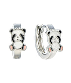 Panda-shaped hoop earrings on a white background