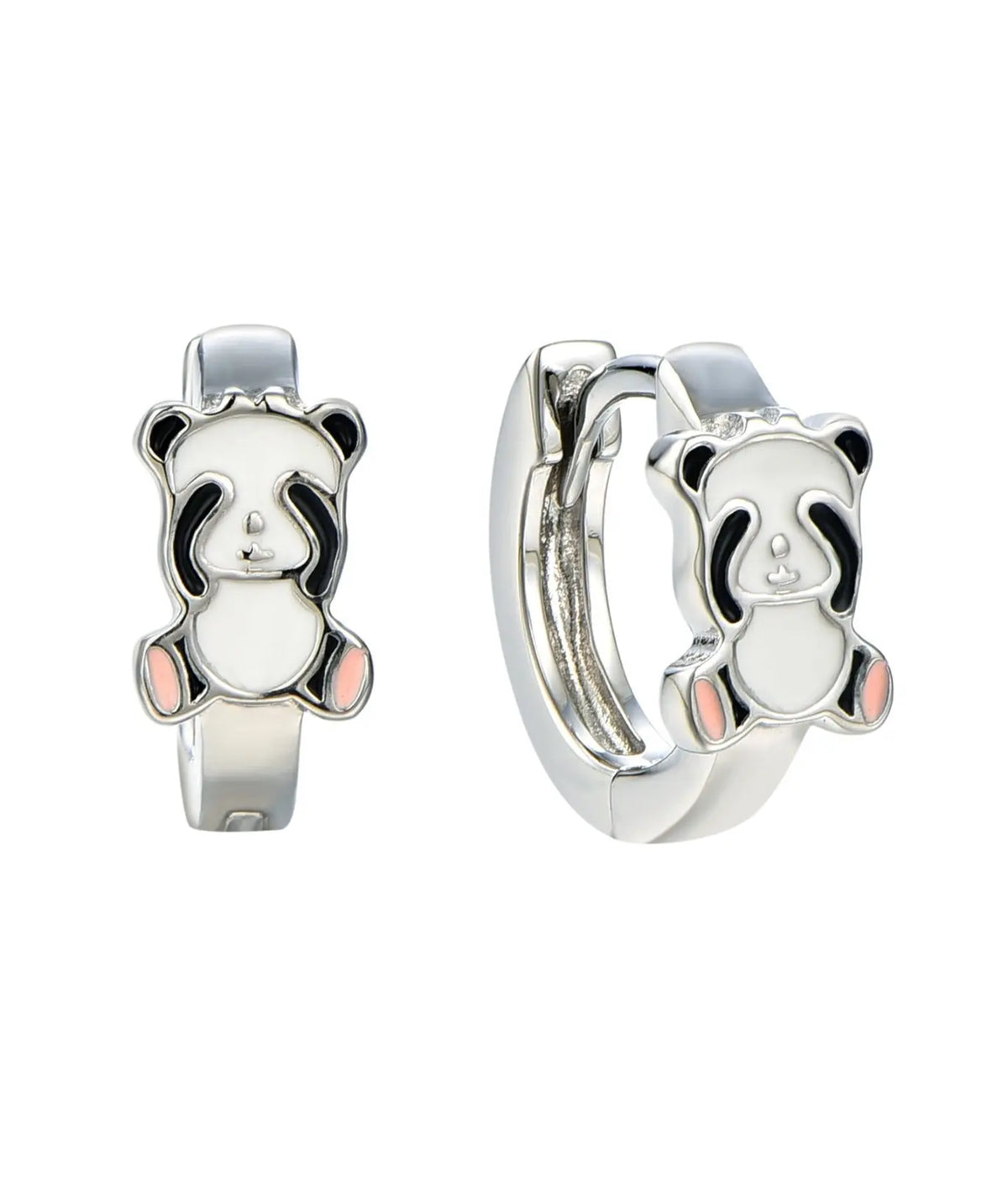 Panda-shaped hoop earrings on a white background