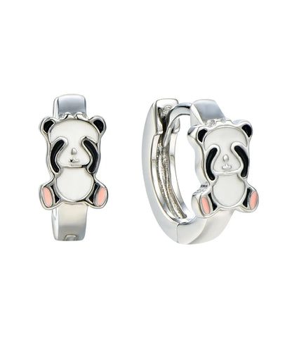 Panda-shaped hoop earrings on a white background