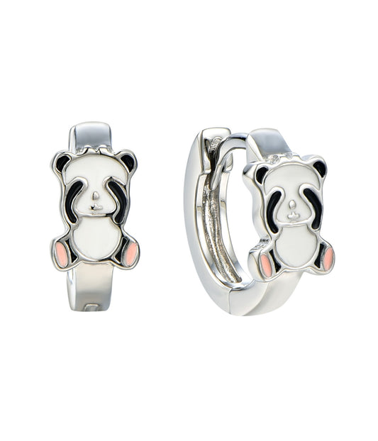 Panda-shaped hoop earrings on a white background