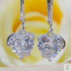 Heart-shaped natural zircon earrings with a blurred floral background