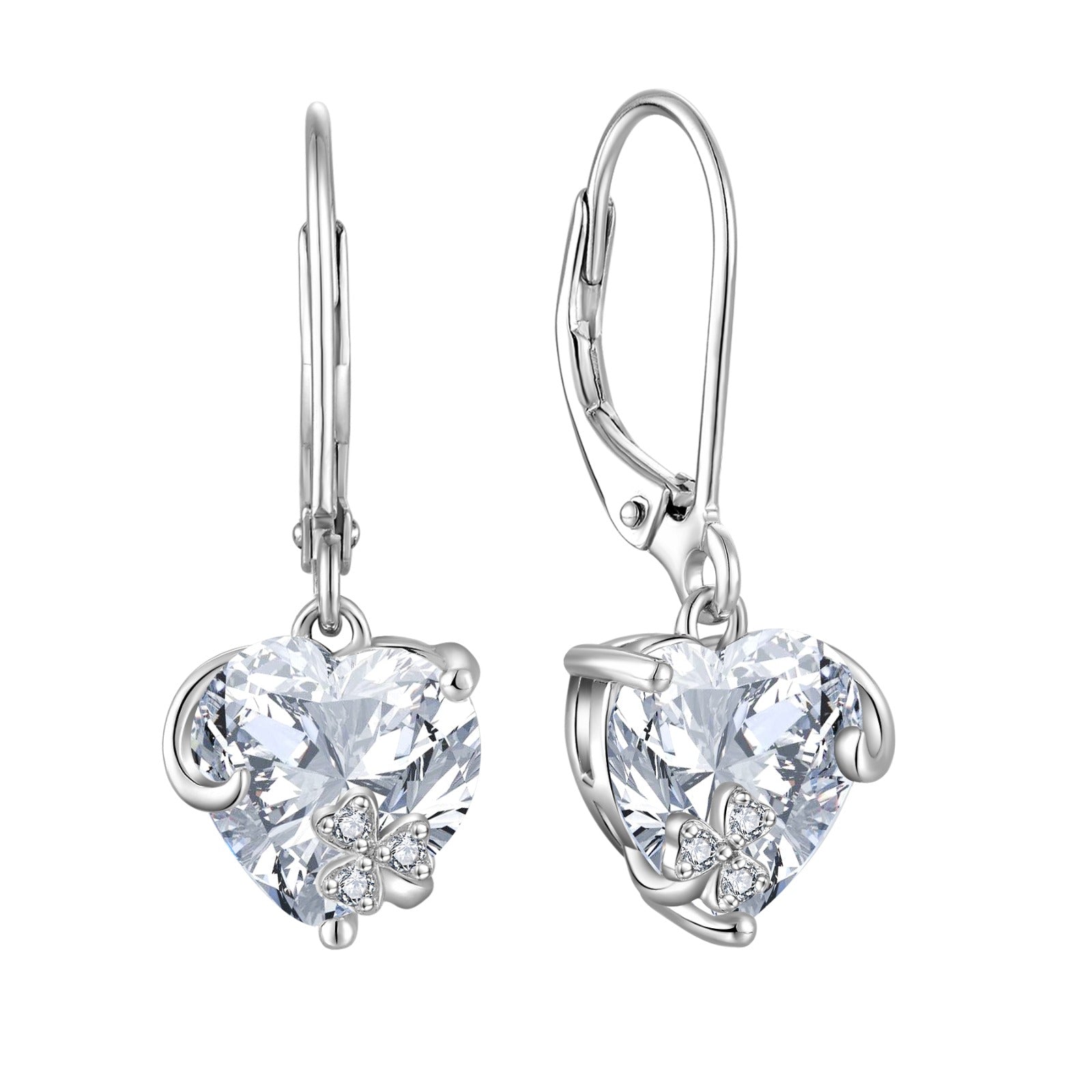 Heart-shaped natural zircon earrings on a white background