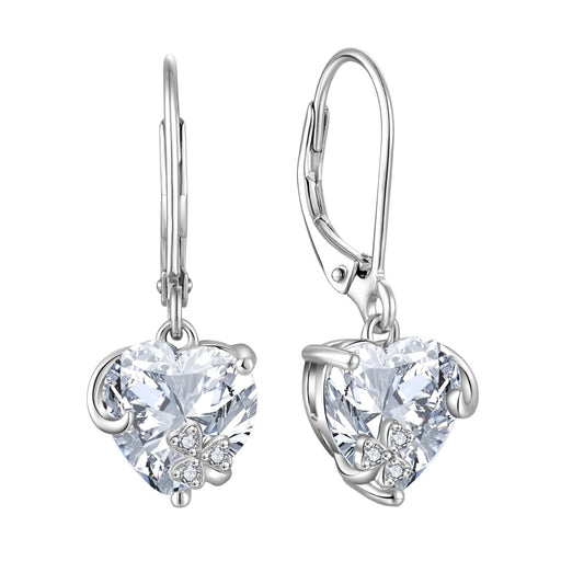 Heart-shaped natural zircon earrings on a white background