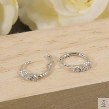 Silver Natural Clear 3 Zircon Hoop Earrings Just Silver Jewellery