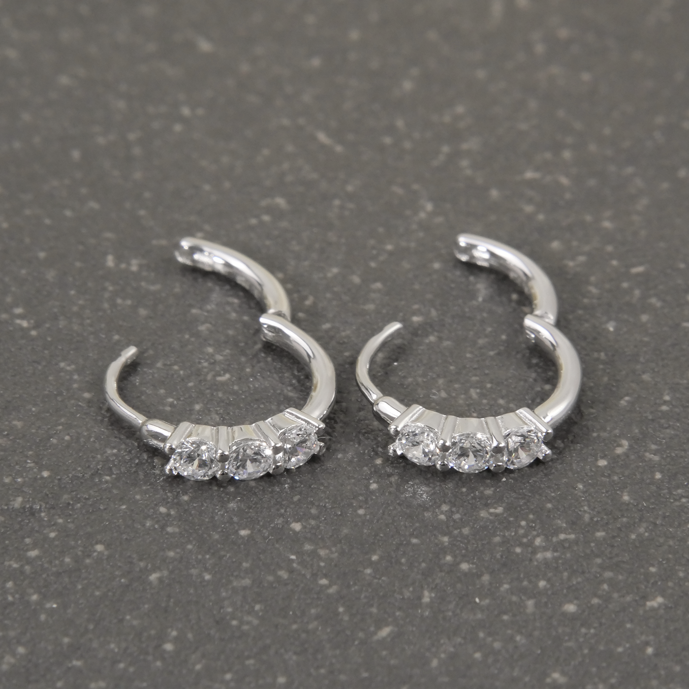 Silver Natural Clear 3 Zircon Hoop Earrings